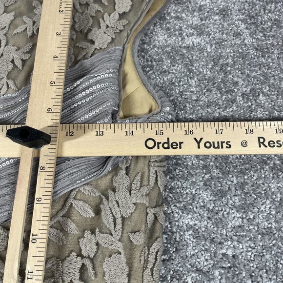 Tadashi Shoji Dress Womens 6 Lace Embroidery Sequins Multi Textured Taupe Silver - Picture 15 of 15